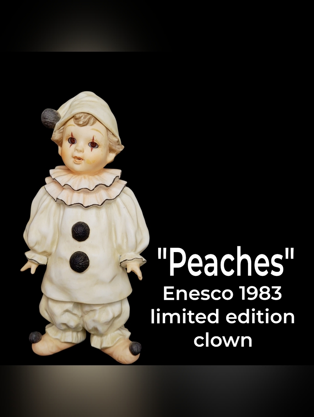 Vintage Peaches Porcelain Clown Pierrot Limited Edition Enesco Figurine